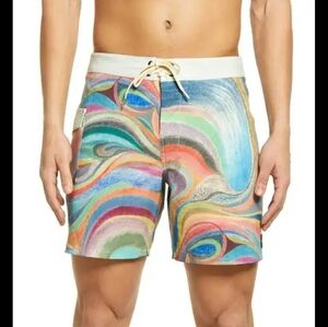 Cris Johanson By VANS Mens 32 Multicolor Swirl Lace Up Board Short Swim Trunks